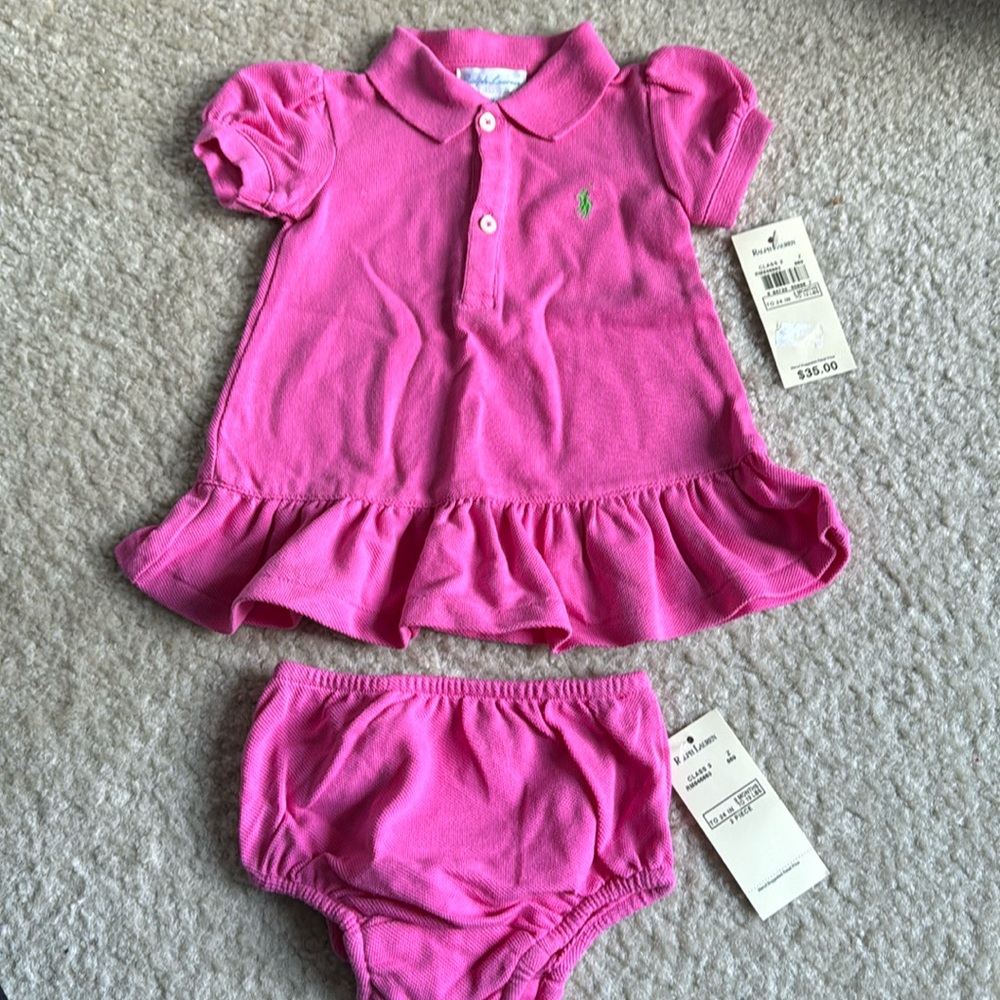 Ralph Lauren pink ruffle matching dress set NWT 3 months